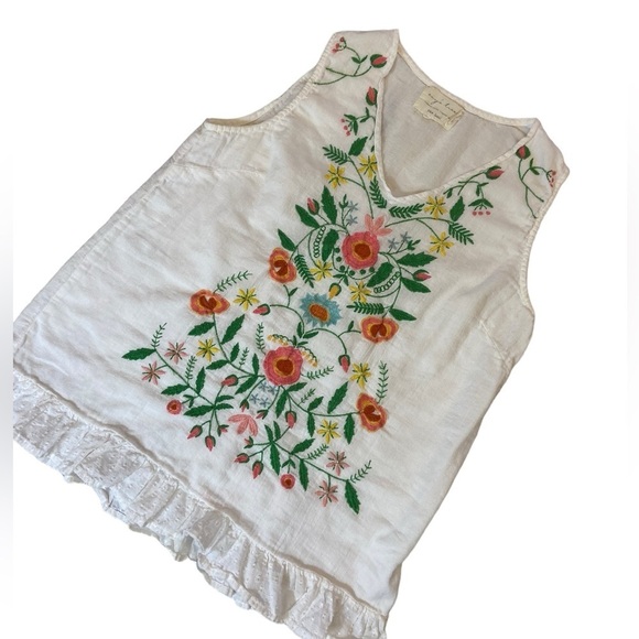 EVY’s Tree Beautiful Sleeveless Embroidered 100% Cotton Ruffled Tank Top Blouse - Picture 3 of 16